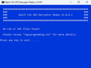 batch cia 3ds decryptor error|Batch CIA 3DS Decryptor Redux .